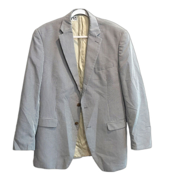 Chaps Men Blue White Blazer Sports Coat 42L Pinstripe Single Breast Long Sleeve - Picture 1 of 10